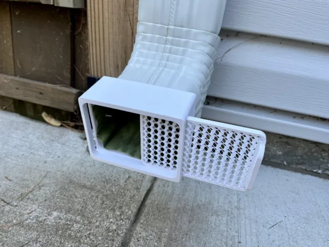 Gutter Downspout Drain Guard, Erosion Defuser/Preventer for Rodents, Critters, Insects & Pests. Tooless clean out design