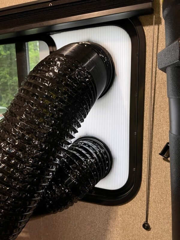 Venting an Ecoflow Wave 2 out of a Travel Trailer 4 a black tube on a wall