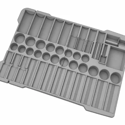 Milwaukee Packout Insert Tray for 3/8 inch 43-Piece Impact Shockwave Socket 49-66-7009 Insert For Packout Container Model 48-22-8436 - DIGITAL STL
