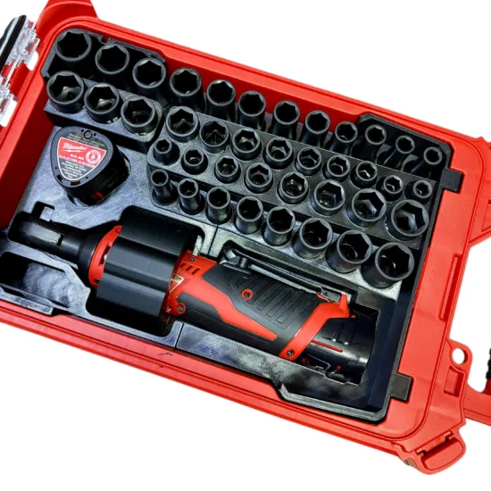 Milwaukee Packout M12 3/8" Ratchet Driver (Model 2457-20 + 2567-20 High Speed) & Socket Shockwave Insert For Packout Container Model 48-22-8435