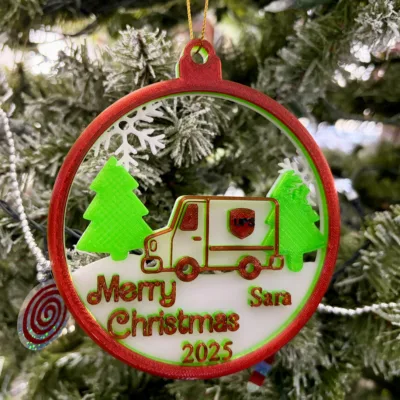 Custom 4in Round Personalized UPS Delivery Driver Christmas Ornament 3 Trees, Snowflakes, Great Gift for your Delivery Person!