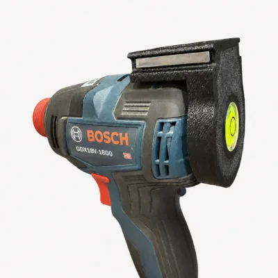 Alternative view of Universal Drill Level Attachment. Uses Velcro to fit many brands such as Dewalt,Craftsman,Ryobi, Others - Built TOUGH
